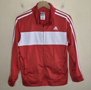 Adidas | Boys Red White Colorblock Stripe Tracksuit Jacket Size Large 14/16